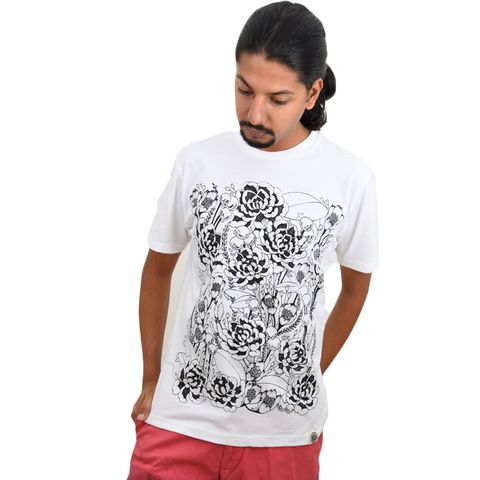 White Floral Printed Men's T-shirt