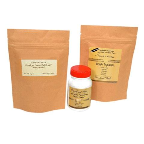 Himalayan Orange Peel Powder with Triphla Moringa Hair Pack & Tooth Powder Combo
