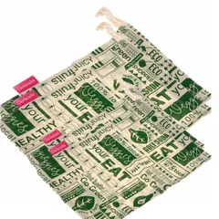 Go Green - Reusable Cotton Produce Bags For Storage - Set of 4 (2 Big & 2 Small)
