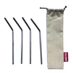 Stainless Steel Bent Straws Set of 4 With Easy Carry Travel Pouch