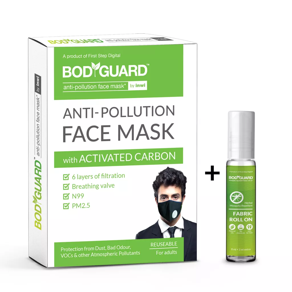 Anti Pollution Mask for Men & Women - 1 Mask with Mosquito Repellent Fabric Roll On - 8 + 2 ML Extra