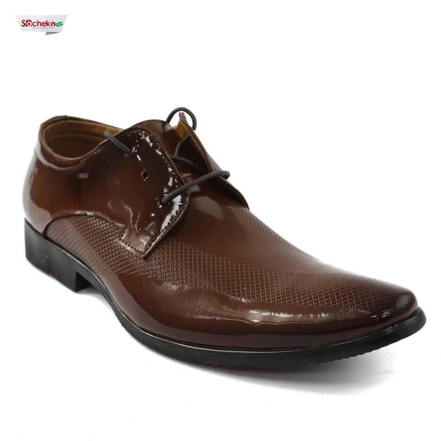 Brown Shiny Lace-Up Formal Shoes For Men