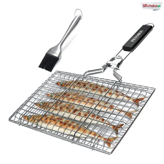Folding Portable Stainless Steel BBQ Grill Basket