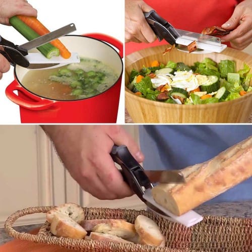 2 In 1 Clever Cutter, Vegetable Cutting Smart Knife Scissor With Board