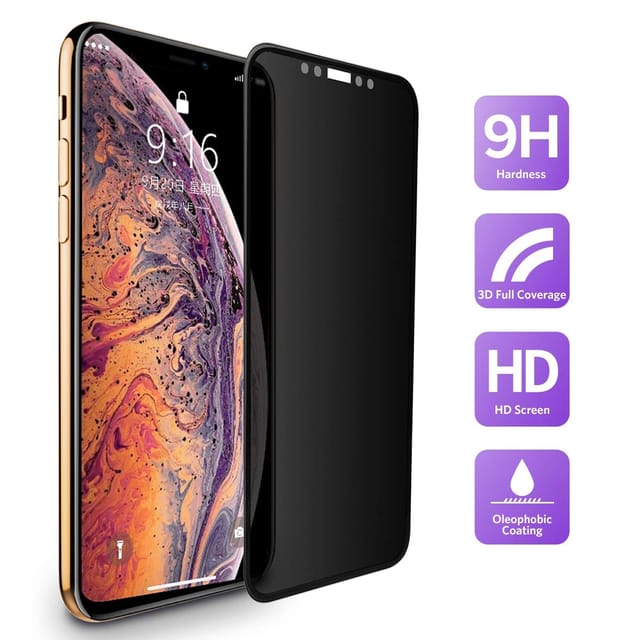 Iphone Xs X 10 Privacy Screen Protector Tempered Glass, Benks Anti-Spy 0.3Mm 3D Curve Edge Full Coverage Frame Shatterproof Tempered Glass Film (Black For Apple Iphone Xs X, 5.8 Inch)