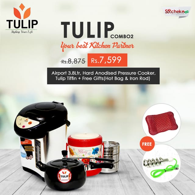 Tulip Combo 2 (Airport 3.8Ltr, Hard Anodised Pressure Cooker, Tulip Tiffin + Free Gifts)