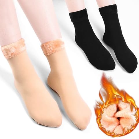Pack Of 2 Black And Skin Colored Thermal Socks For Women With Fur Inside