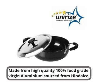 Unirize Hard Anodised Kadhai With Induction Base and Stainless Steel Lid 5 LTR