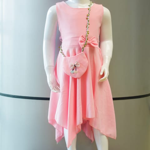 Pink  Dress With Mini Bag Set For Kids