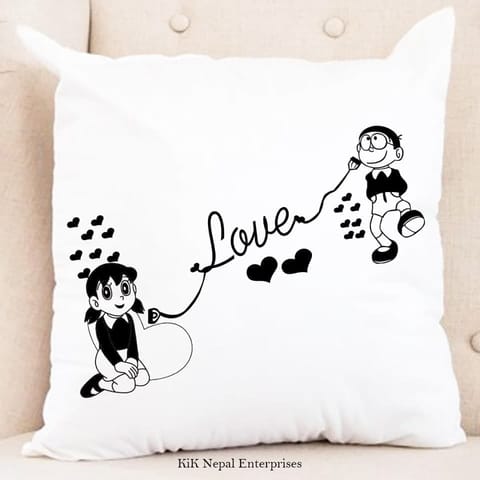 Valentine Special Love Nobita Suzuka Printed White Cushion