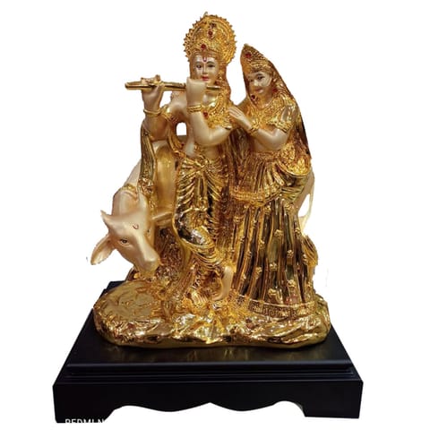 Radha Krishna Large Standing Idol With Flute (Golden)-Hindu God And Goddess Idol / Statue/ Murti