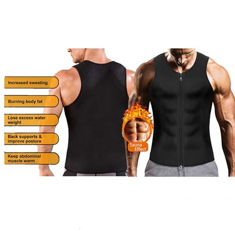 Men Sauna Waist Trainer Corset Vest with Zipper for Weight Loss Hot Sweat Neoprene Body Shaper Gym Workout Tank Top / Size XL / XXL