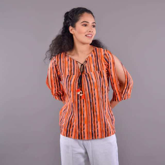 Striped Printed Casual Top For Women