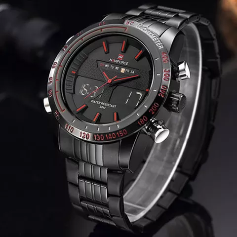 NaviForce NF9024 Double Time Analog/Digital Watch – Red/Black