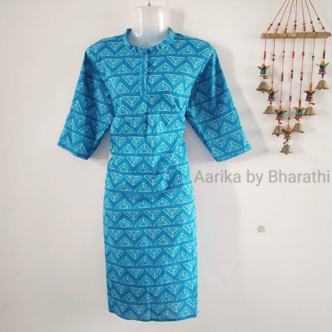 Aarika Blue Printed Cotton Kurta