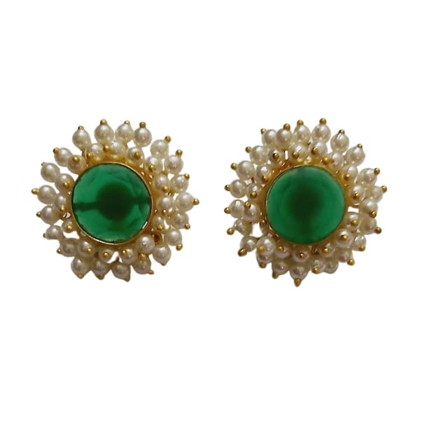 Kalainayam by Aarthi - Green Agate Earrings