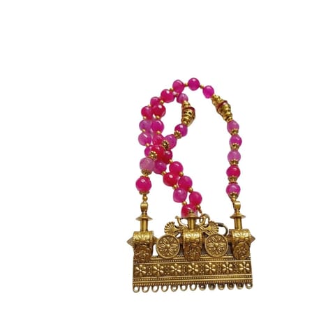 Kalainayam by Aarthi - Dark Pink Beads with Antique Pendant