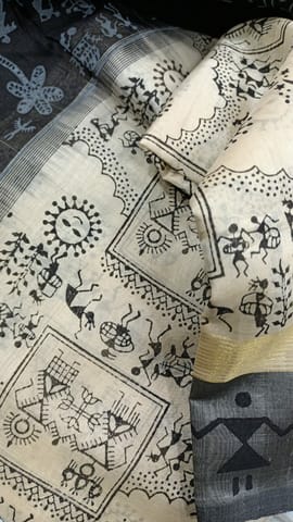 Sri Boutique - Warli Hand Block Printed Saree
