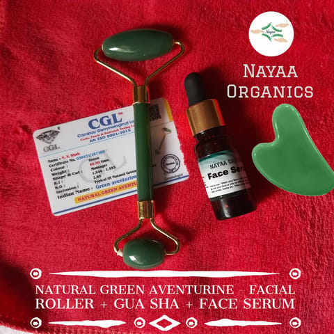 Nayaa Organics-Green Aventurine Facial Roller with Gua Sha  & Face Serum