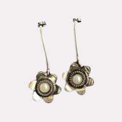 Abarnika- Silver Polished Crystal Floral Earrings