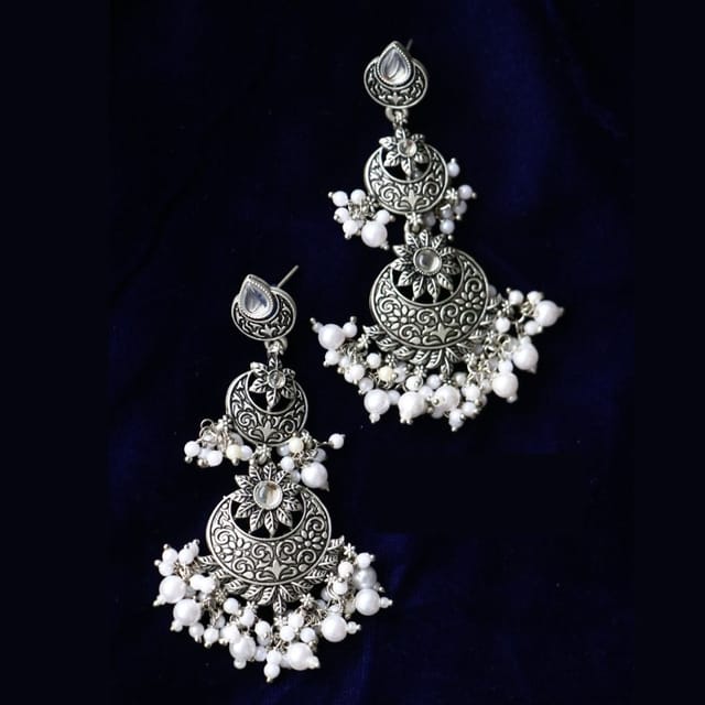 Abarnika- Oxisided Danglers with Grey Crystals and Pearls