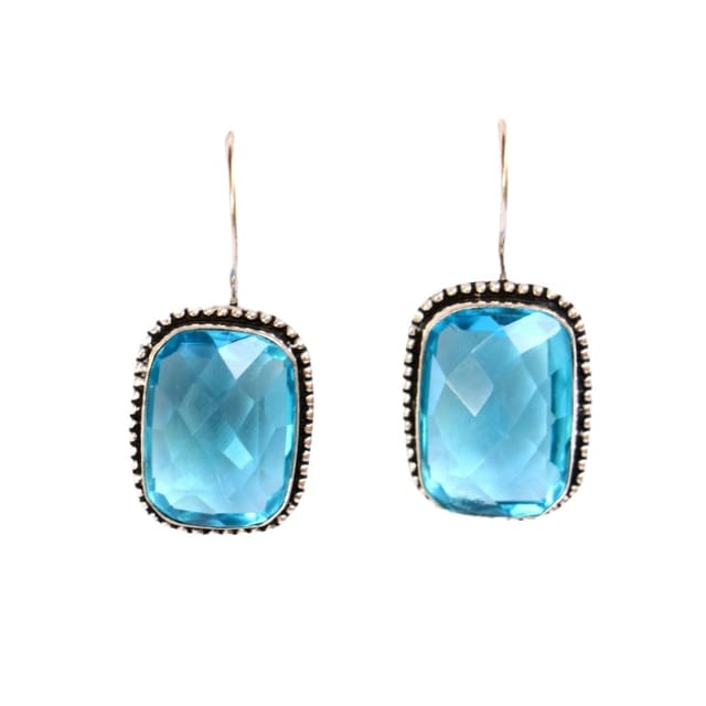 Abarnika- Single crystal silver hook earrings - Blue crystal