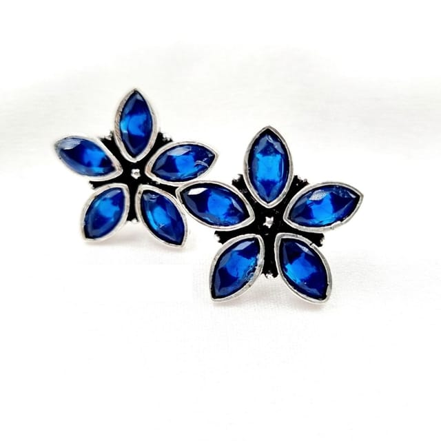 Abarnika- Silver blue crystals flower stud