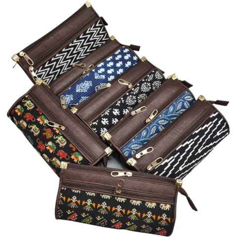 Asmi Collections- Multi Zipper Slings (Ikkat Cotton and PU Leather)