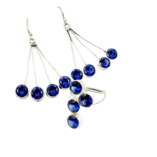 Abarnika  -  Silver crystal danglers with Fingerring