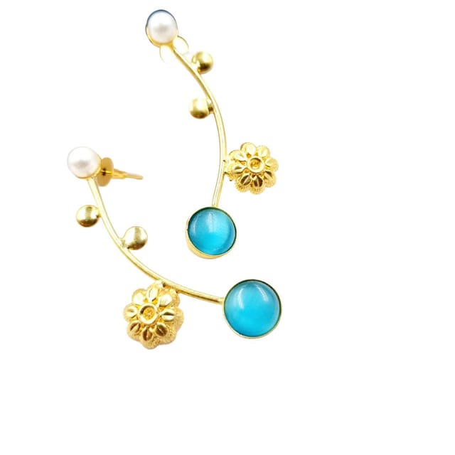 Abarnika  - Blue polished stone Jaipuri earrings