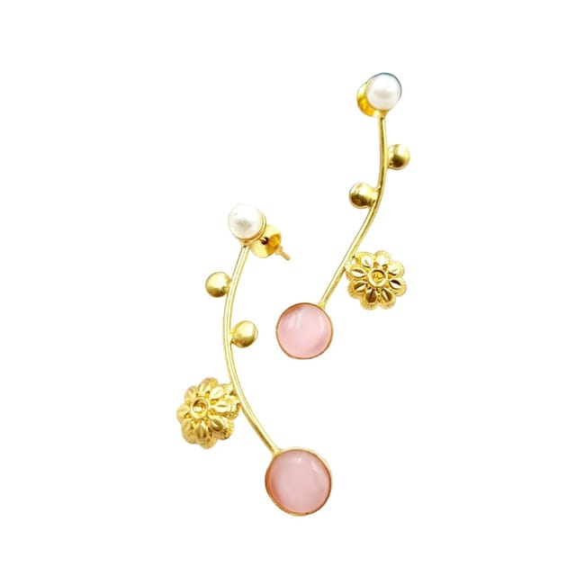 Abarnika  - Pink polished stone Jaipuri earrings