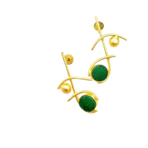 Abarnika  -  Natural stone statement Jaipuri earrings - Green