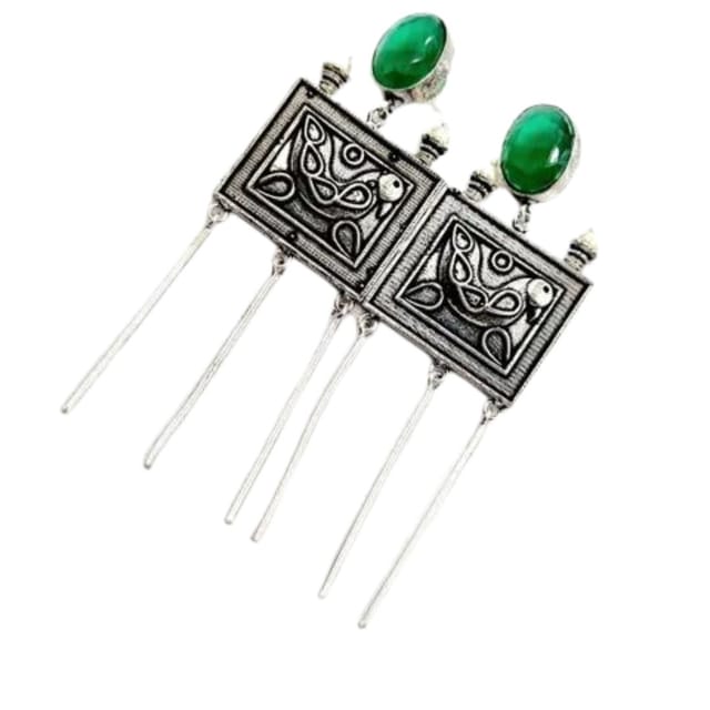 Abarnika- Peocock fusion needle earrings - Green