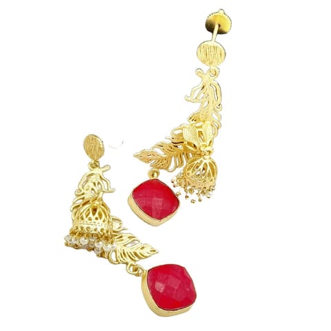 Abarnika  - External jumka attached jaipuri earrings - red