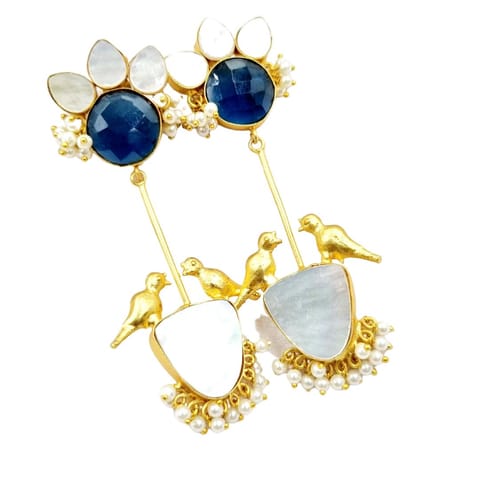 Abarnika  - Natural stone sparrow jaipur earrings - Blue