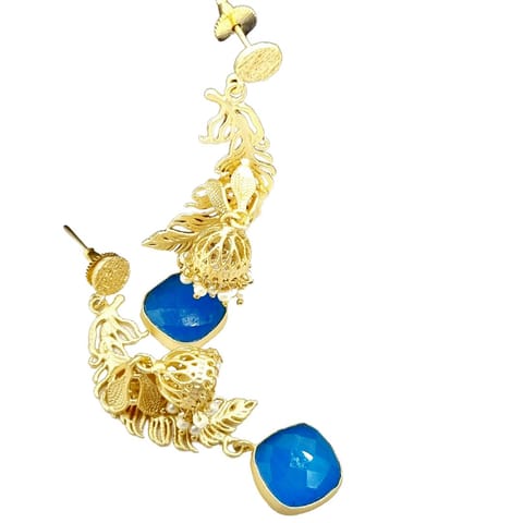 Abarnika  - External jumka attached jaipuri earrings - blue