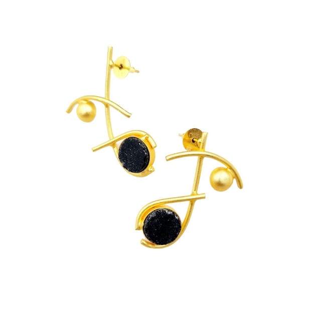Abarnika  -  Natural stone statement Jaipuri earrings - Black