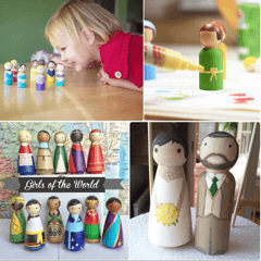 Geltoys - Wooden Handcrafted Peg Dolls Colors 12 Pcs (6 Male & 6 Female)