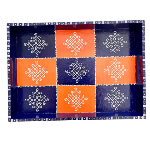 Handpainted Tray With Kolam Designs.