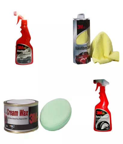 3M COMBO OF MICRO FIBER CLOTH+WAX POLISH+DASH BOARD DRESSER+TYRE DRESSER (500ML) 3M COMBO OF MICRO FIBER CLOTH+WAX POLISH+DASH BOARD DRESSER+TYRE DRESSER (500ML)