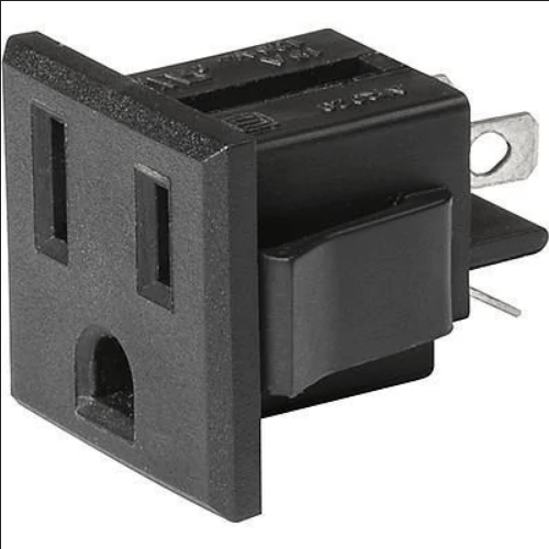 AC Power Entry Modules NEMA line Outlet 5-15R tamper restistant, Snap-in Mounting, Front Side, Solder Terminal, Black, Without insulation wall