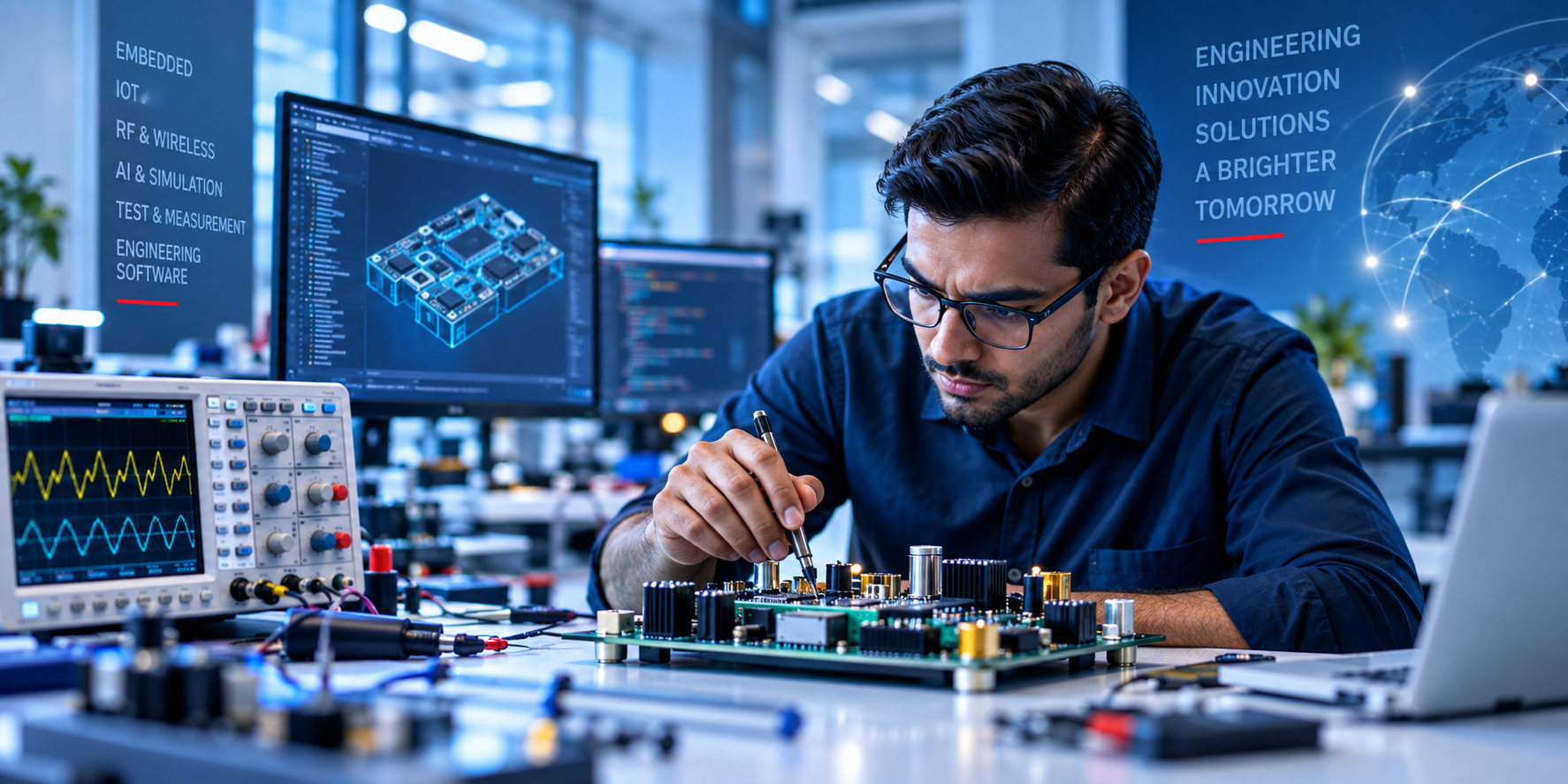 Engineering team developing electronic systems