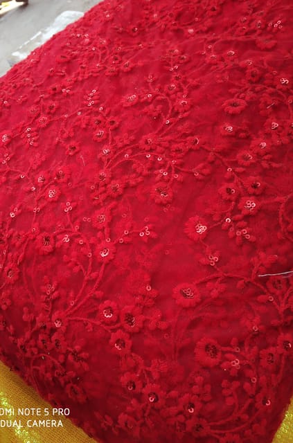 Bridal red fancy noble-net fabric/Embroidered-fabric/Floral-net-fabric