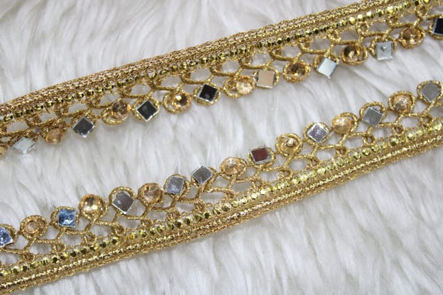 Stones-of-Art rich Mirror work lace/Border-lace/Trendy-lace/Bridal-lace