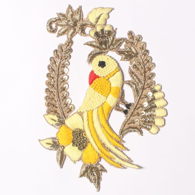 Bird-on-a floral branch cute patch/Zardosi-patch/Thread-work-patch/DIY