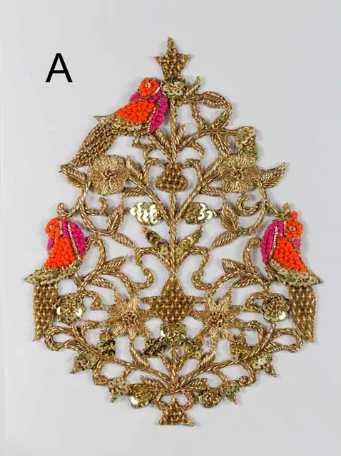 Chandelier inspired tree of happening birds and nature motif sequence, zardosi coils and thread worked very rich fancy patch