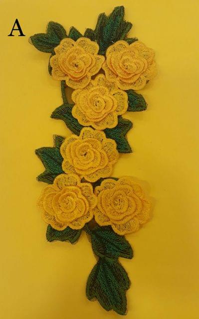 Six flower embossed style multi-layer made rose trendy and rich look very in-trend upscale and cosmopolitan dressy feel applique patch