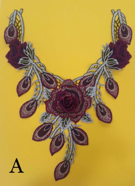 Heavy necklace style nature's beauty imperial rose rich and striking garland look cut-work type embossed layer feel red-carpet applique patch