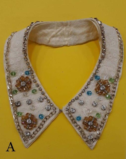 Charming and carefree look assorted chains and beads studded rhinestone trendy hip and punkish glamorous ready-to-stitch collar