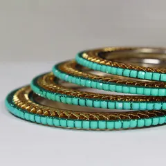 Turquoise faux-stone semi-precious style setting classy bangles set